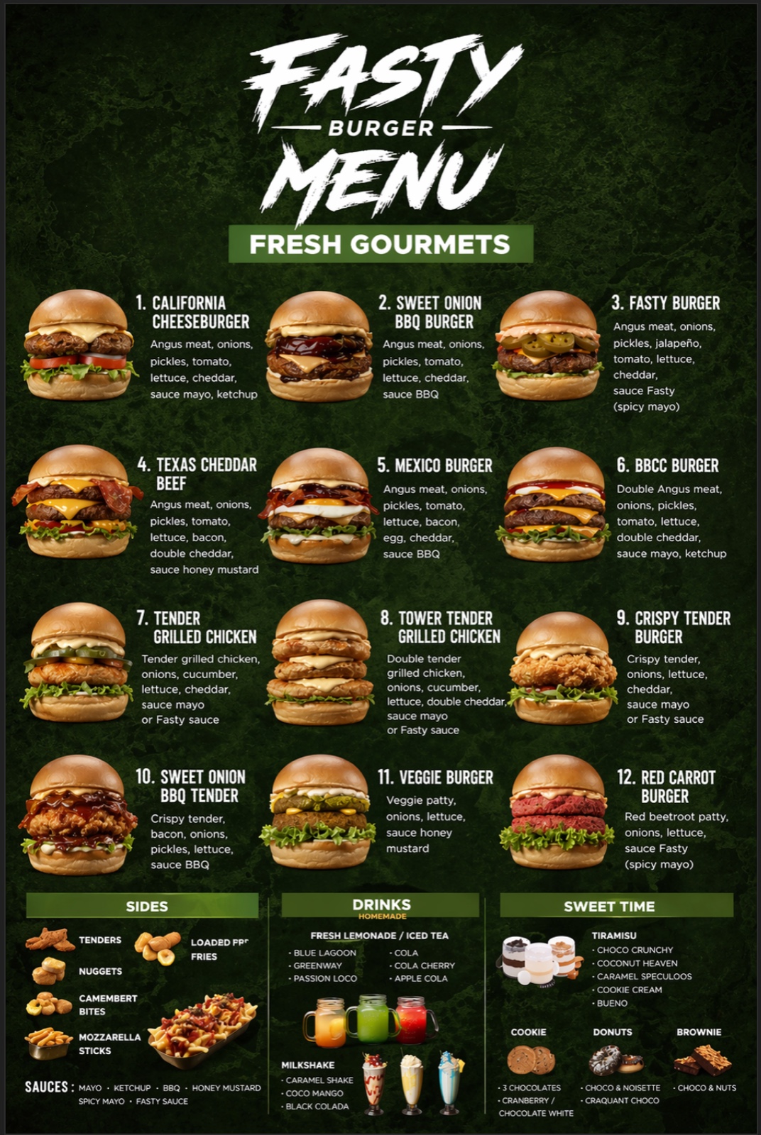Fasty Burgers full menu card